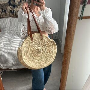 Round Cream Woven Beach Bag
